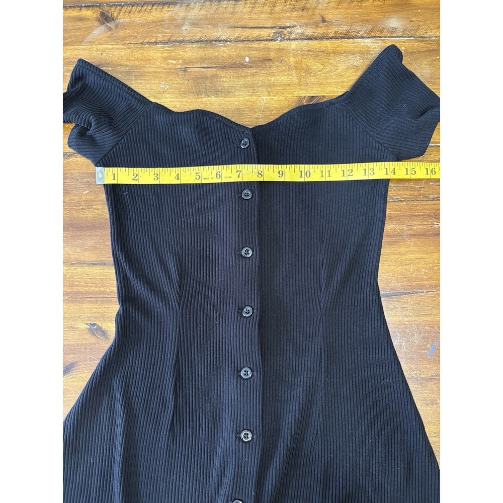 Urban Outfitters Tiffany Sweetheart Bardot Mini Dress XS Black Ribbed Button 90s - Picture 5 of 9
